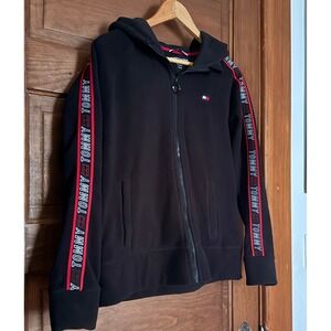 Tommy Hilfiger Sport Black Fleece Full Zip Hoodie Logo Tape Sleeve Womens M